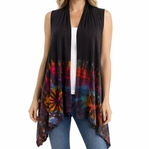 Kathmandu Tie Dye Waterfall Vest Open Front Draped Boho Festival Top M/L